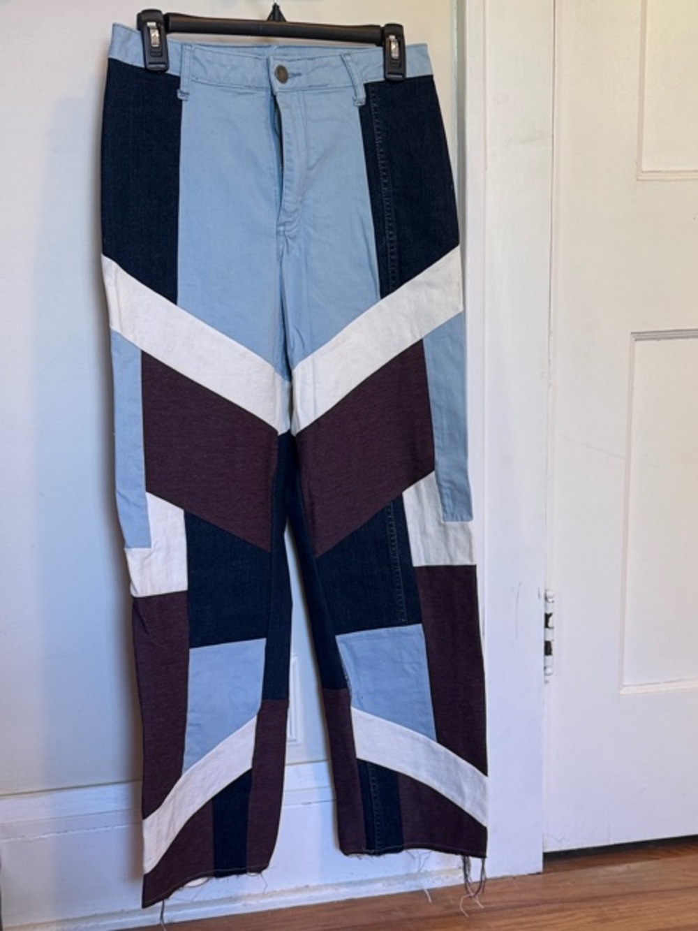 Custom Artist-made Up-Cycled Patchwork High-Waist Straight Leg Jeans